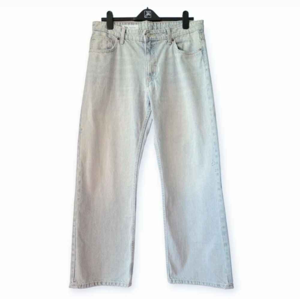 Zara Wide Leg High Waist Light Blue Wash Denim Jeans Size 10